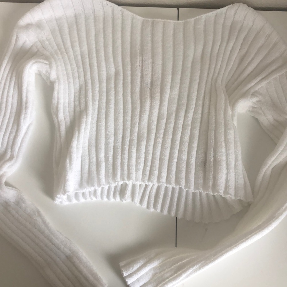 Garage White Rib Crop Sweater